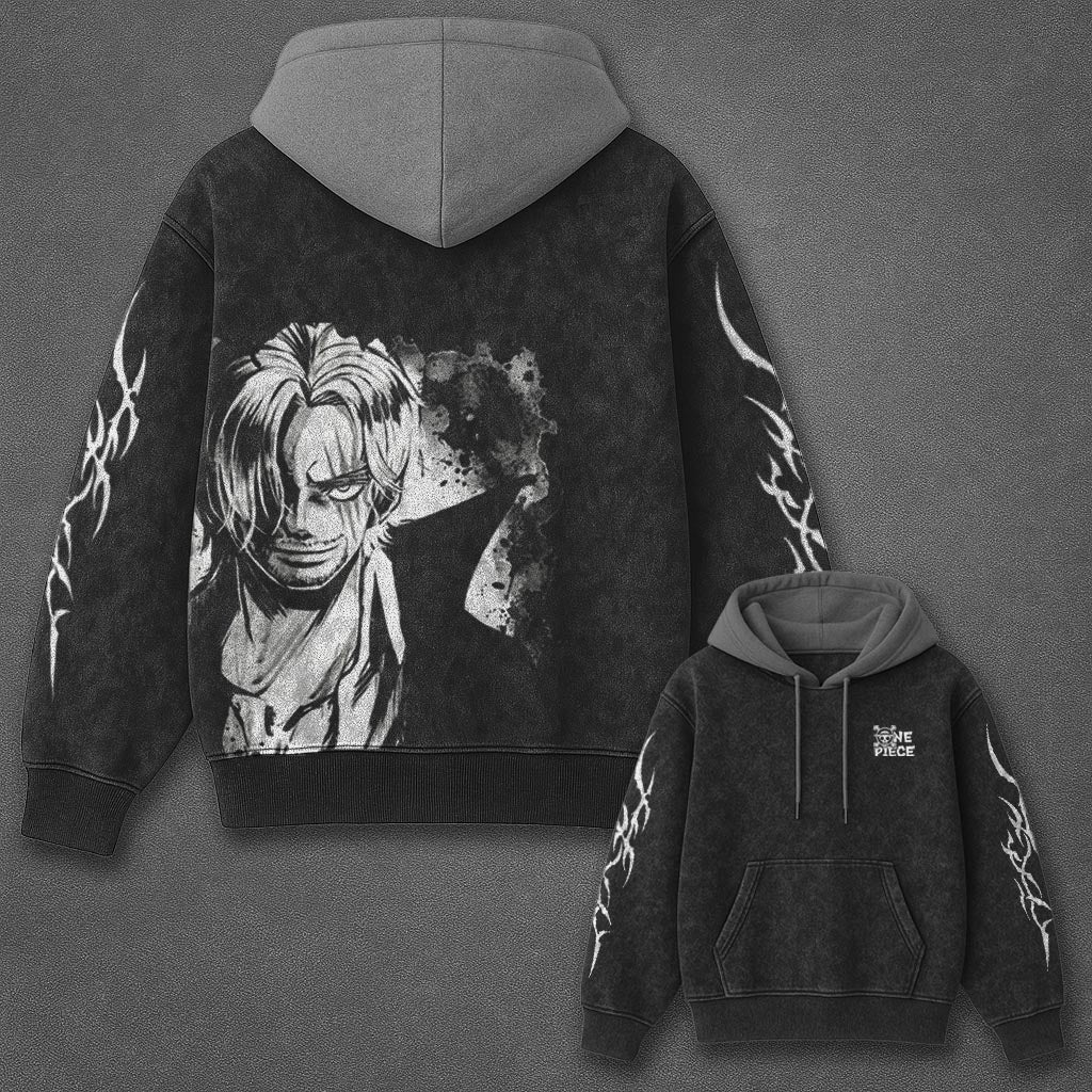 One Piece Essential Bold Black and Grey Washed Hoodie