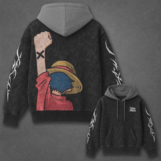 One Piece Classic Signature Black and Gray Washed Hoodie