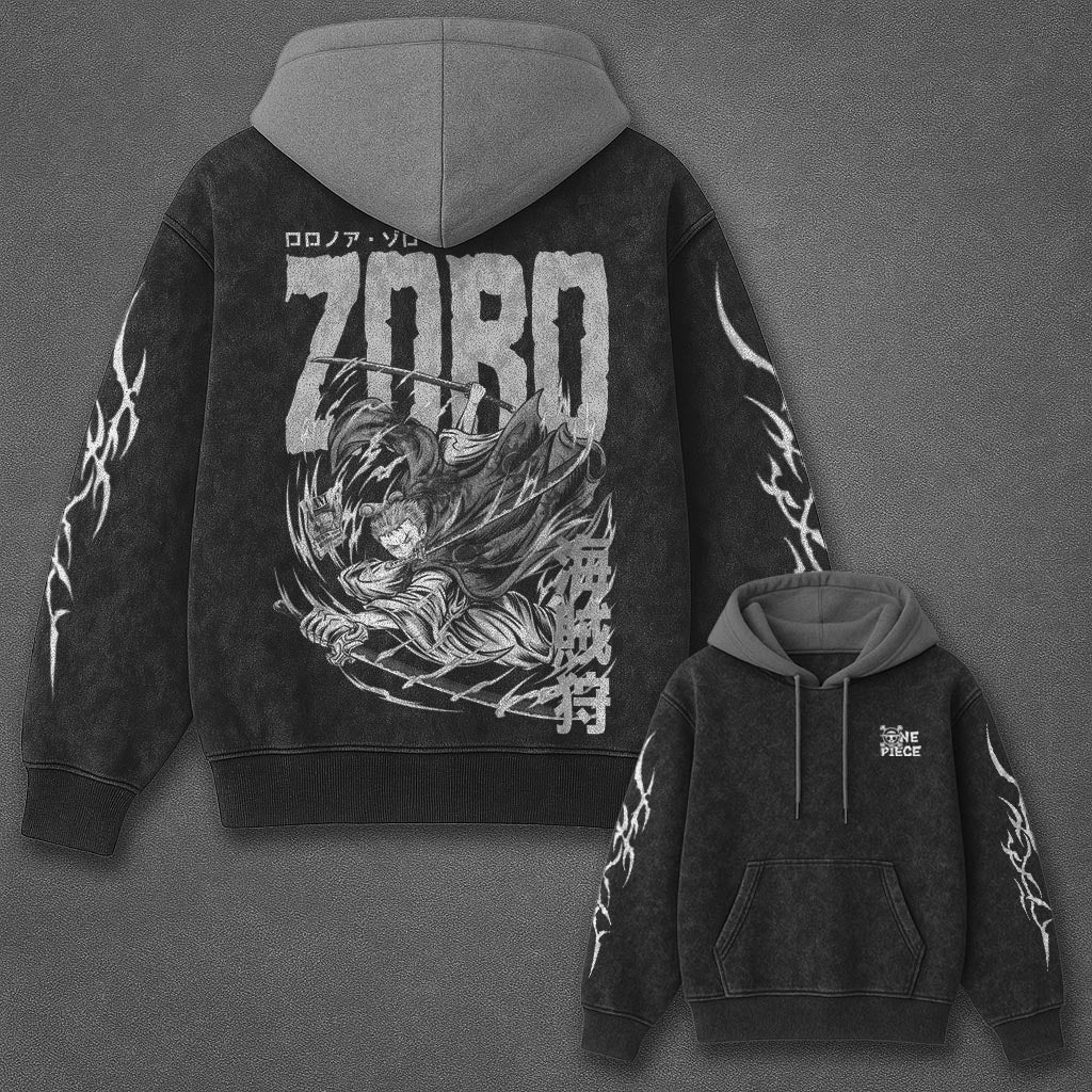 One Piece Classic Clean Black and Gray Washed Hoodie