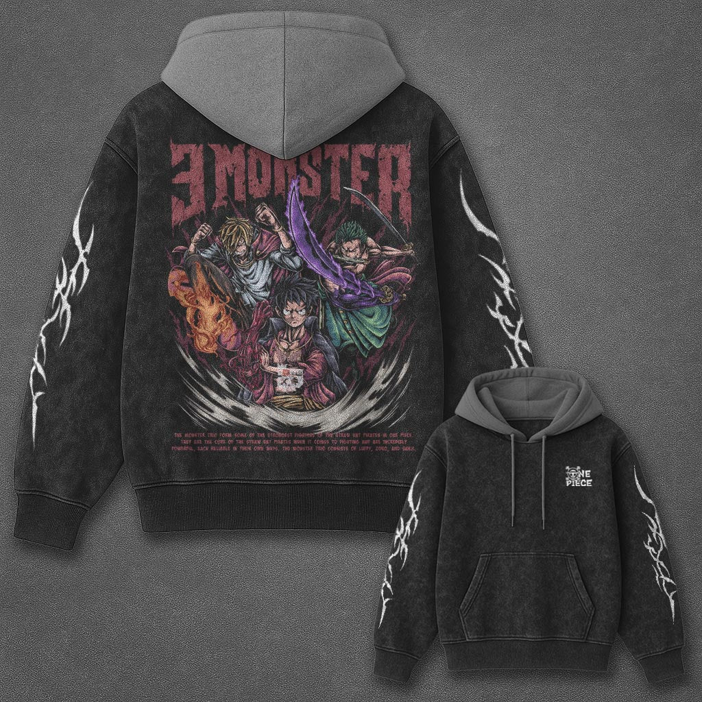 One Piece Classic Timeless Black and Gray Washed Hoodie