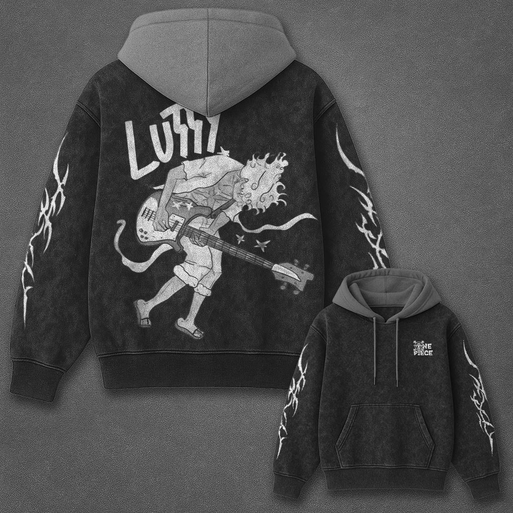One Piece Classic Fresh Black and Gray Washed Hoodie