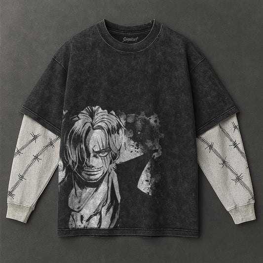 One Piece Essential Sleek Black Double Sleeves Washed Hoodie