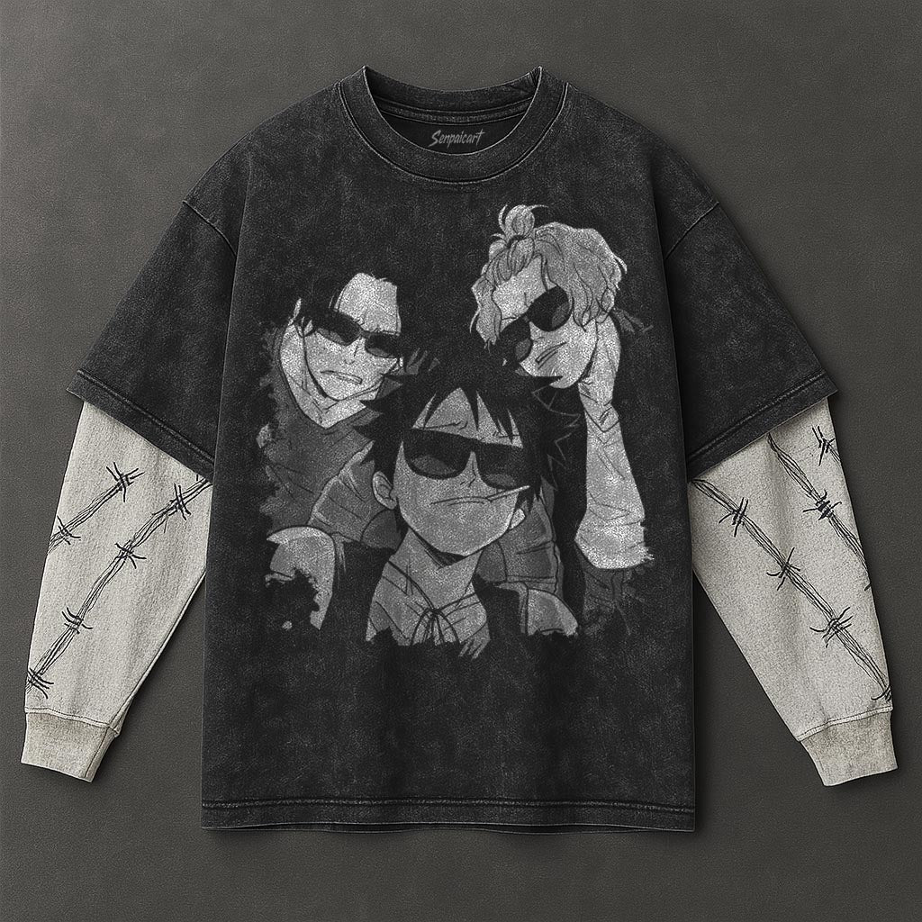 One Piece Essential Cool Black Double Sleeves Washed Hoodie