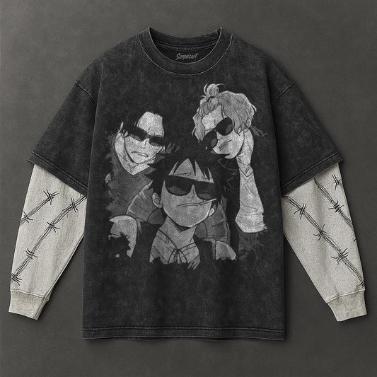 One Piece Essential Cool Black Double Sleeves Washed Hoodie