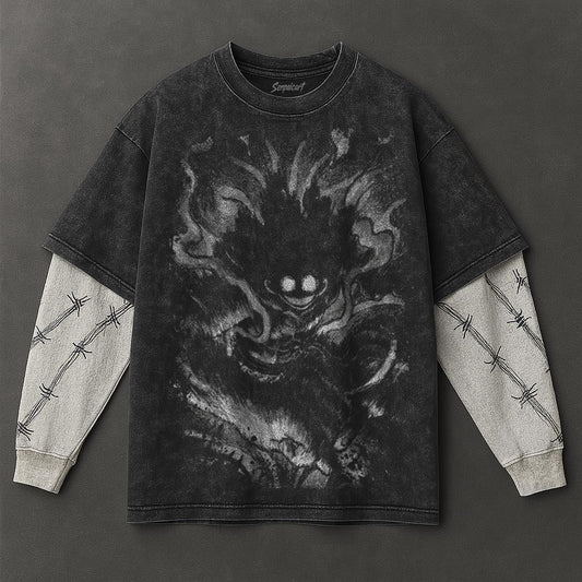 One Piece Essential Timeless Black Double Sleeves Washed Hoodie
