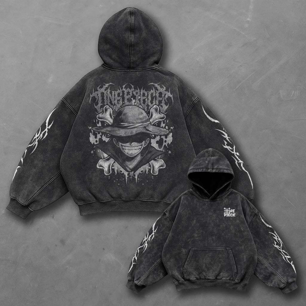 One Piece Classic Bold Black Washed Hoodie