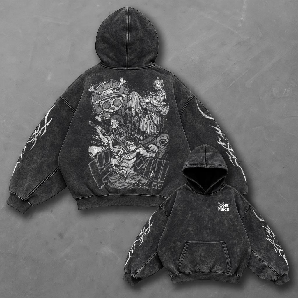 One Piece Classic Essential Black Washed Hoodie
