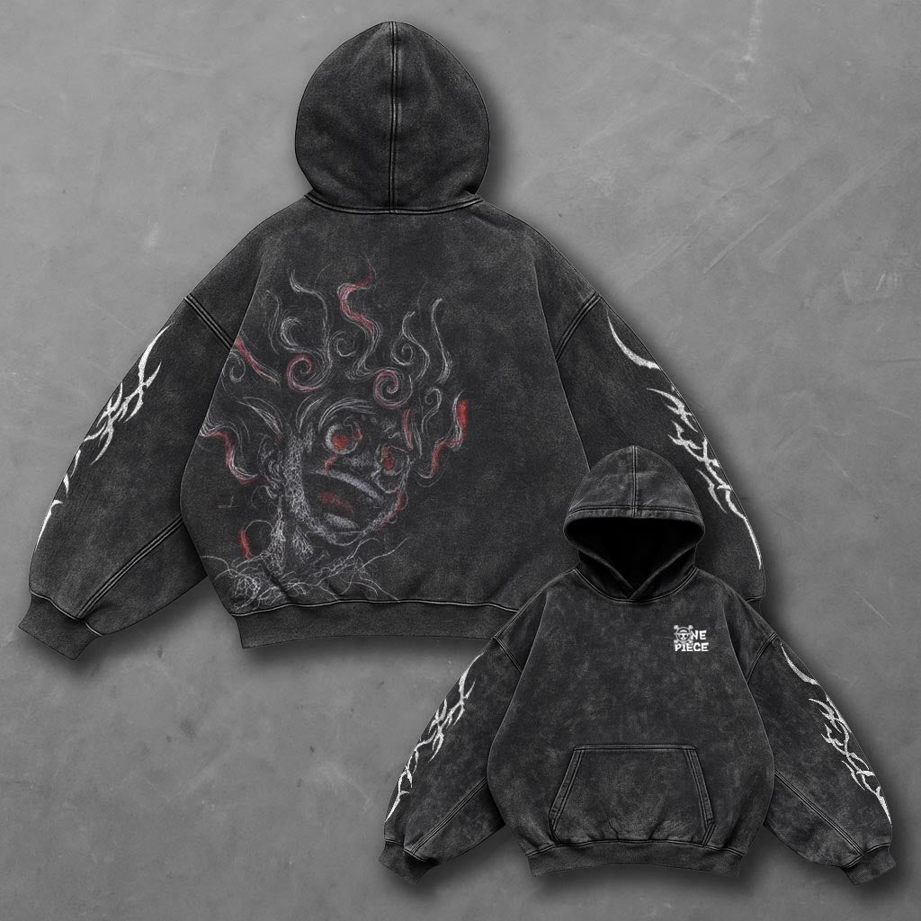 One Piece Oversized Classic Black Washed Hoodie