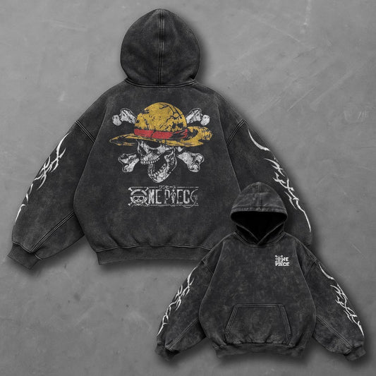 One Piece Oversized Signature Black Washed Hoodie