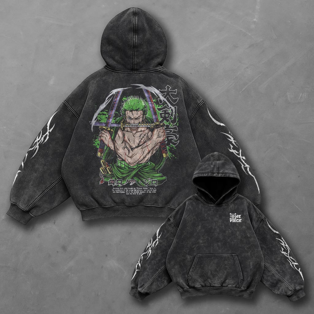 One Piece Oversized Essential Black Washed Hoodie
