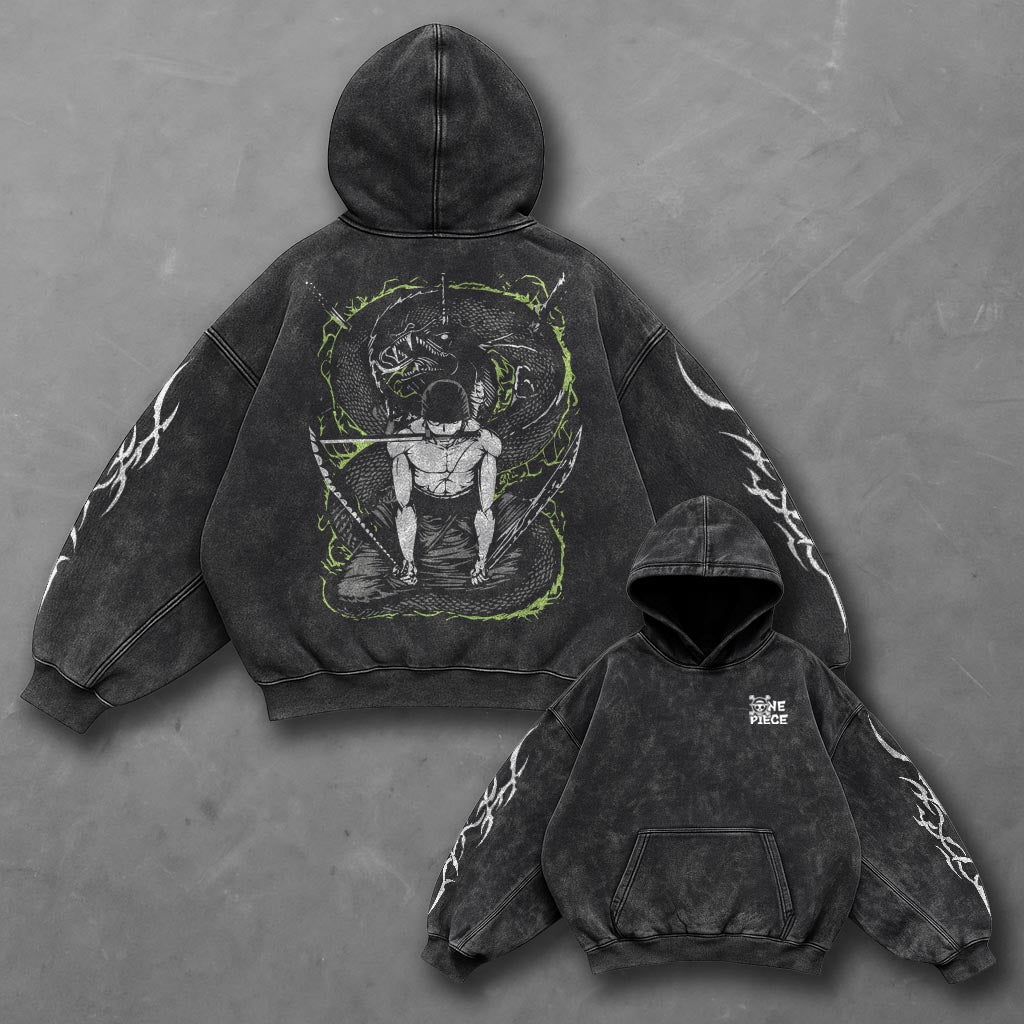 One Piece Oversized Clean Black Washed Hoodie