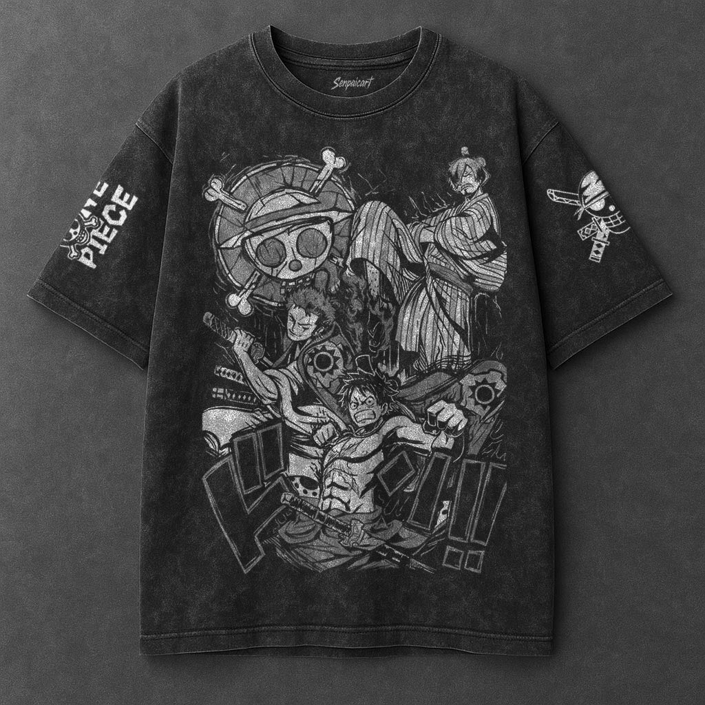 One Piece Classic Versatile Black Washed T-Shirt