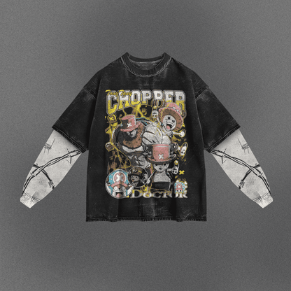 One Piece Casual Double Sleeve T-shirt